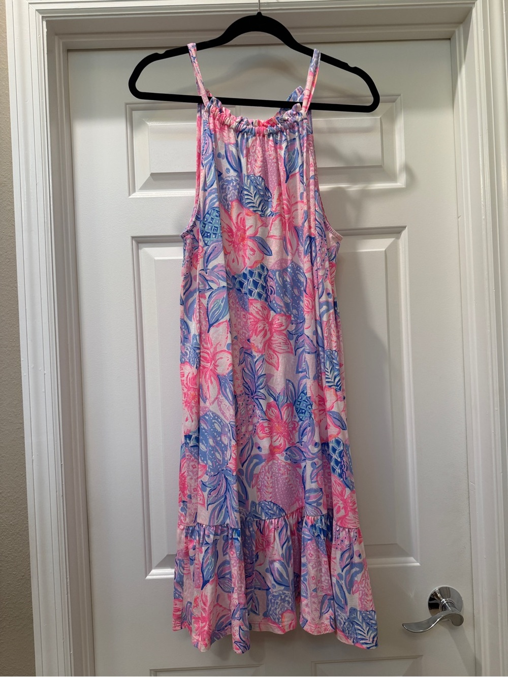 Lilly Pulitzer Pink & Blue Tropical Floral Midi Dress